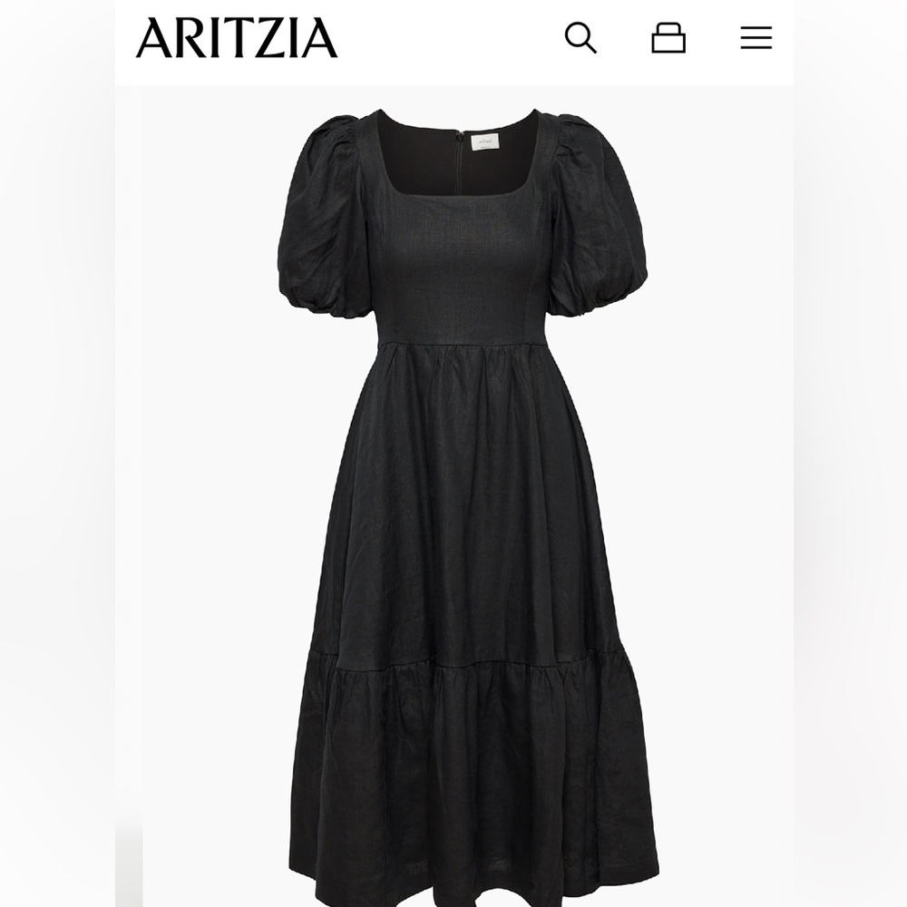 Wilfred Linen Black Puff Sleeve Midi Dress
